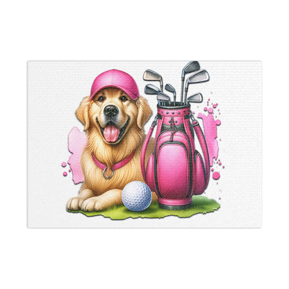 Pink Golfing Dog Canvas