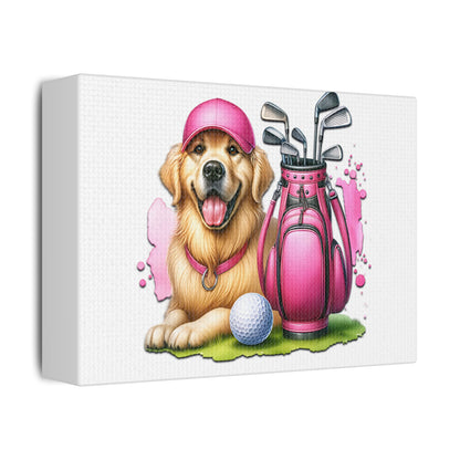 Pink Golfing Dog Canvas